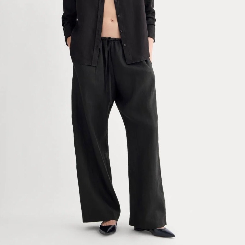 Everlane The Drawstring Pant 100% Linen Black Size Xl Nwt